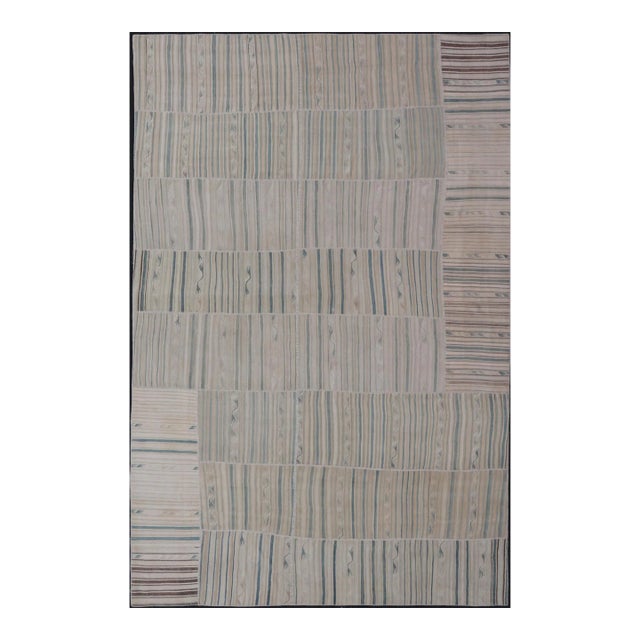 Vintage Turkish Kilim Rug With Soft Pastel Stripes and Intricate Patterns 11'4 X 17'7 For Sale