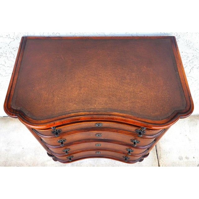 English Theodore Alexander Leather Wrapped Serpentine Chest Hidden Pull Out Desk For Sale - Image 3 of 11