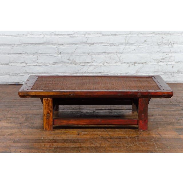 Mid 19th Century 19th Century Chinese Qing Dynasty Dark Red Lacquer & Rattan Top Coffee Table For Sale - Image 5 of 13