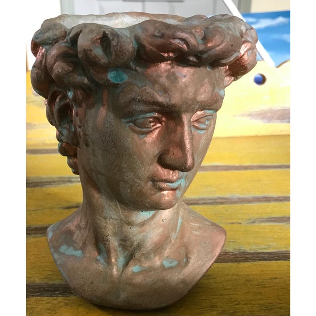 Flower Girl Kissing Bust Copper Patina Indoor Outdoor Head Planter For Sale - Image 10 of 15