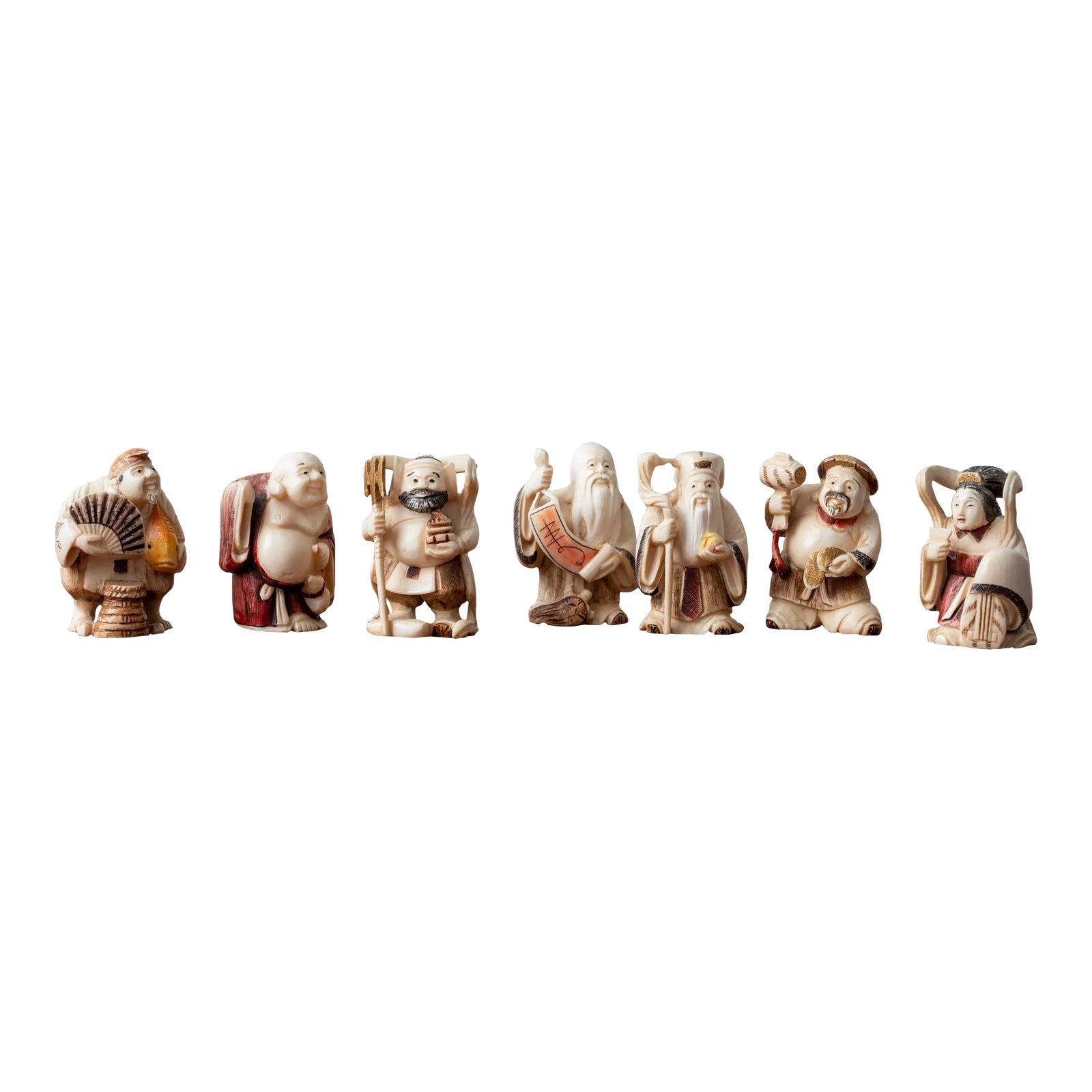 JAGATARA　ナンのこっちゃい３部作セット Set of Seven Netsuke Figures | Chairish