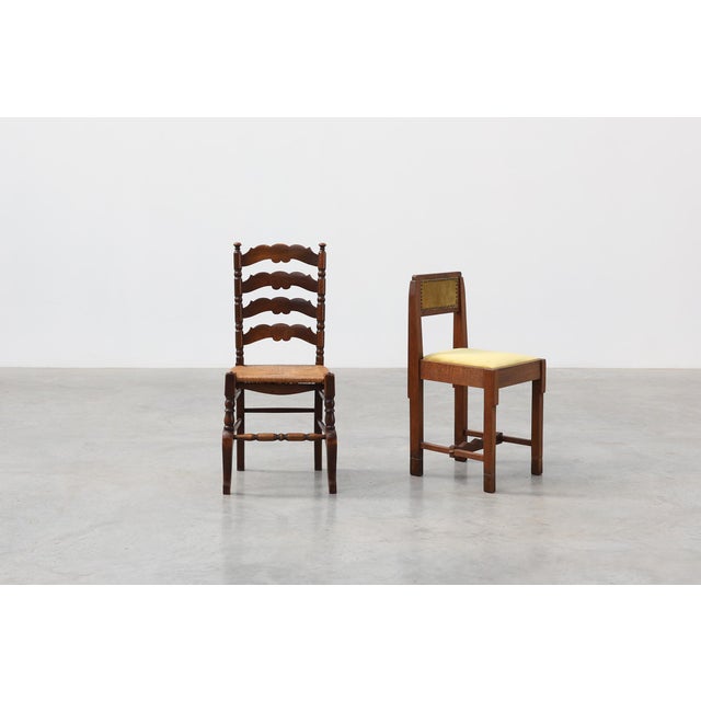 Rustic Rustic Oak Ladder-Back Chair with Rush Seat and Cabriole Front Legs, France, 1900s For Sale - Image 3 of 14