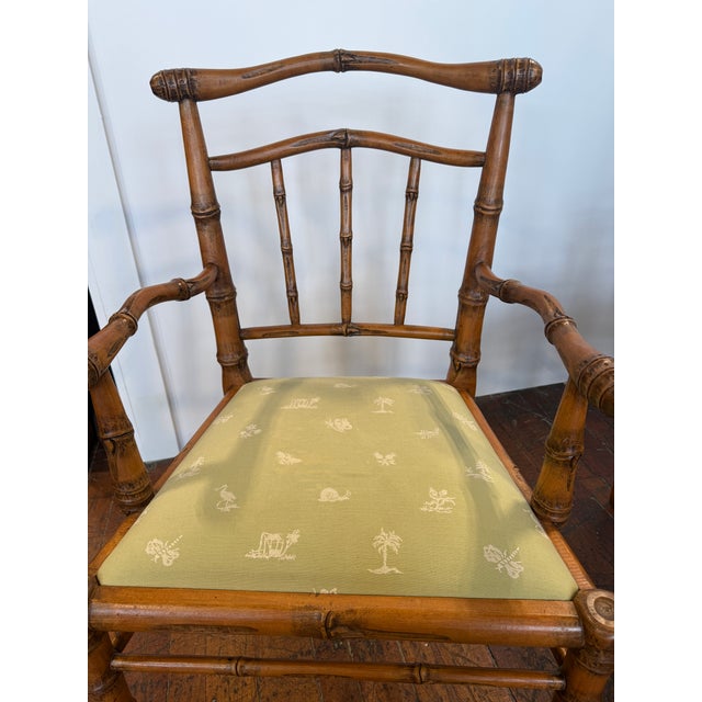 Ornamental & Decorative Materials Pair, Peter Rocchia the Wicker Works Carved Faux Bois Bamboo Armchairs For Sale - Image 7 of 10