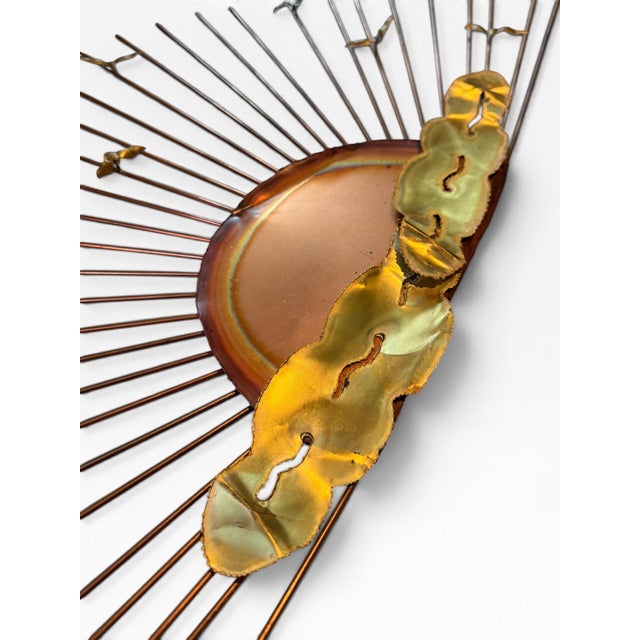 Mid-Century Modern Vintage Mid-Century Brass & Copper Half Sunburst With Flying Birds | Sculptural Wall Art For Sale - Image 3 of 5