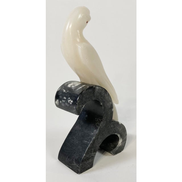 Mid 20th Century Vintage Italian Alabaster Parrot on Marble Perch For Sale - Image 5 of 9