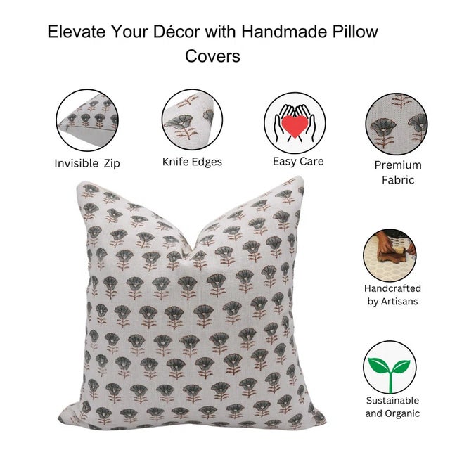 Handmade Block Print Cushion Cover – Kohinoor Print on Off-White Linen Add a touch of regal charm to your decor with the...