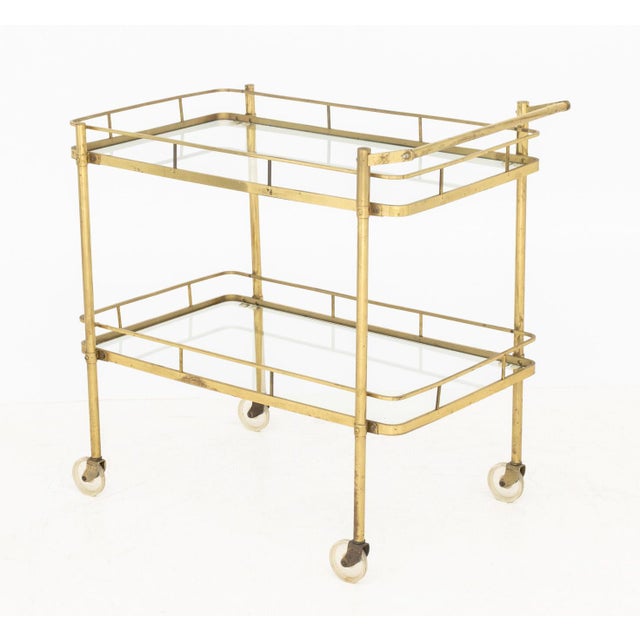 Metal Mid-Century Modern Brass Two-Tier Bar Cart For Sale - Image 7 of 7