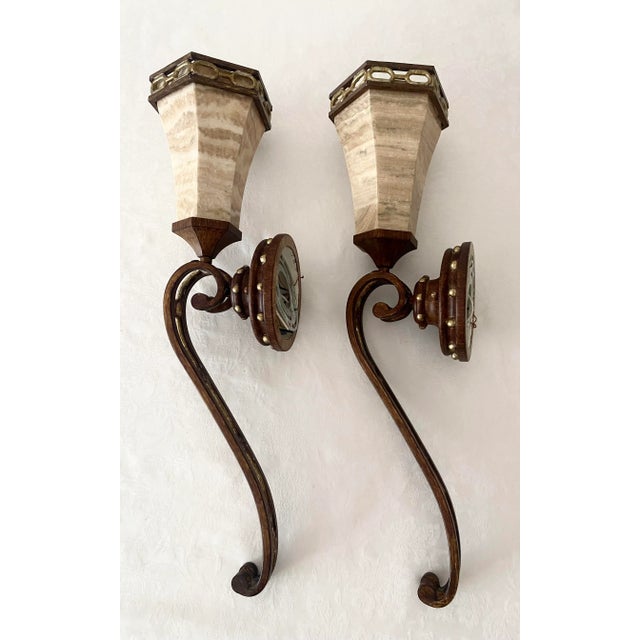 Late 20th Century Alabaster and Metal Torchiere Sconces Exquisite and Unique Mint Condition Vintage For Sale - Image 5 of 12