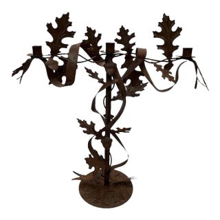 Oak Leaves and Acorns Metal Candelabra For Sale