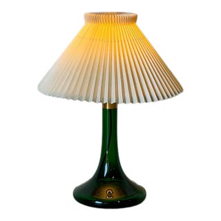 1960s Mid-Century Modern Green Glass Table Lamp With Le Klint Shade Danish For Sale