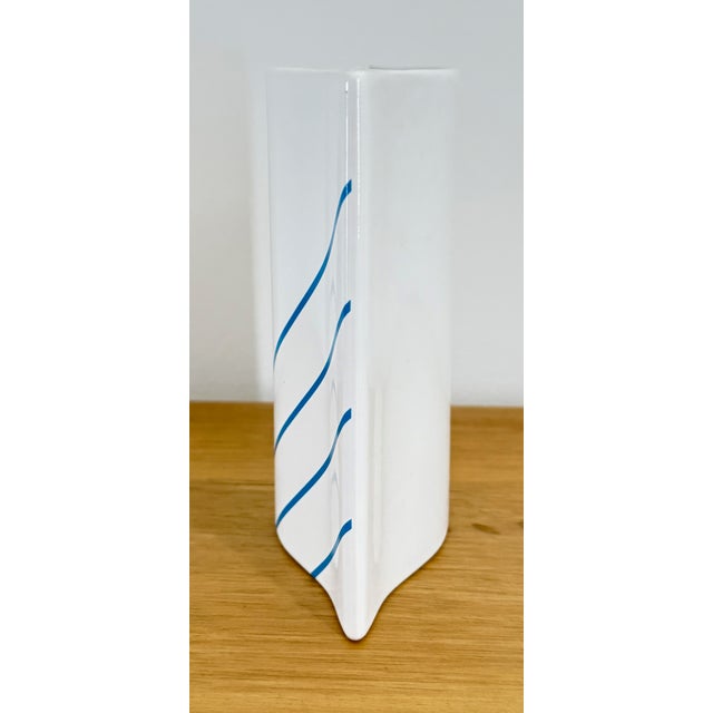 Mid-Century Modern Vintage 1980s Höganäs Keramik Sweden Blue and White Striped Stoneware Vase For Sale - Image 3 of 5
