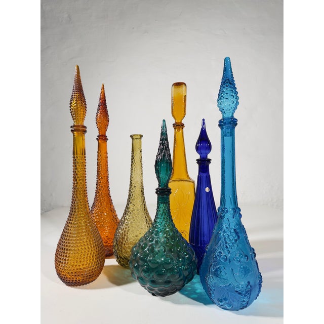 1960s A Symphony of Saturated Light attributed to Empoli Genie Bottles, 1960s, Set of 7 For Sale - Image 5 of 13