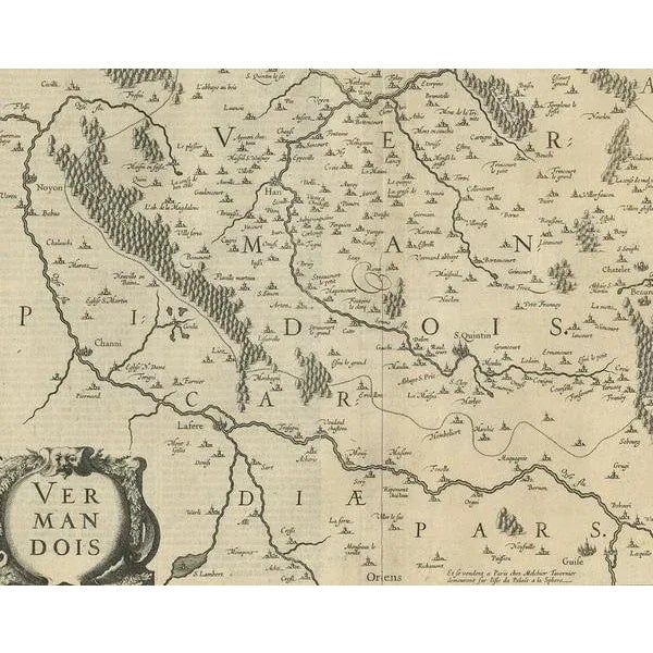 Antique Map of the Vermandois Region by Janssonius, 1650 For Sale - Image 3 of 5