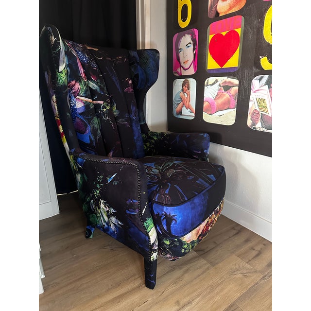 Black High-Back Manor Velvet Lounge Chair For Sale - Image 8 of 10