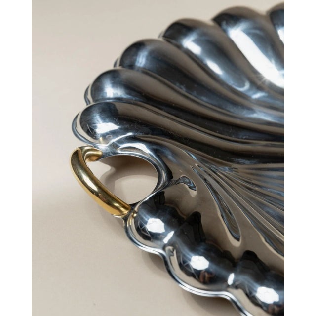 Vintage Shell Tray in Stainless Steel with Gilt Details from Becchetti, Italy, 1980s For Sale - Image 6 of 11