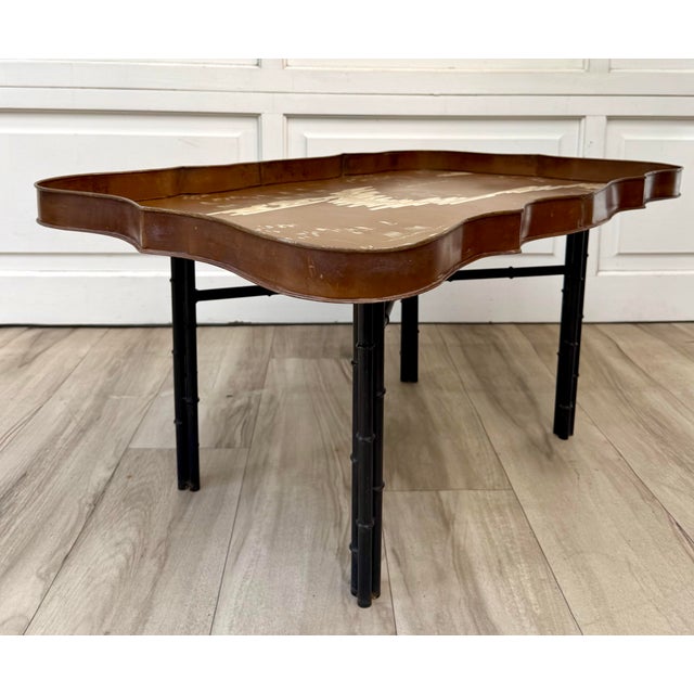 Vintage Italian Chinoiserie Tole Tray Coffee Table With Faux Bamboo Base For Sale - Image 9 of 15