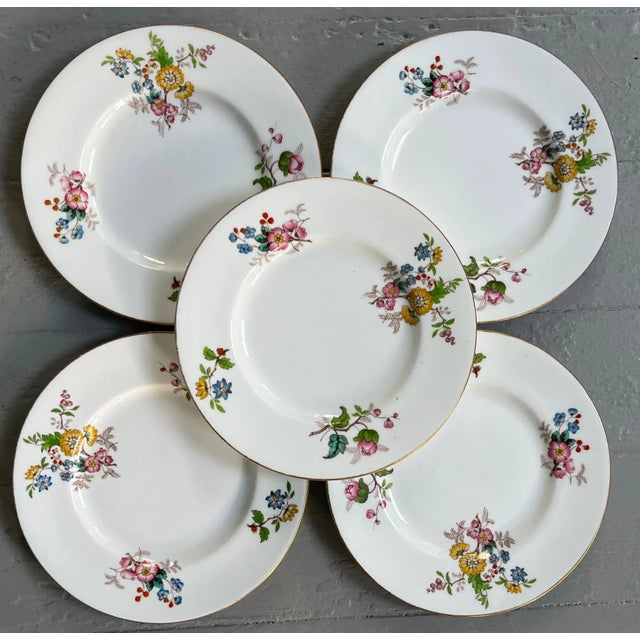 Ceramic Early 20th Century Minton Porcelain Small Bread Plates in a Flower Sprig Pattern - Set of 5 For Sale - Image 7 of 13