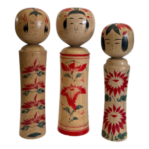 Three Vintage Kokeshi Dolls