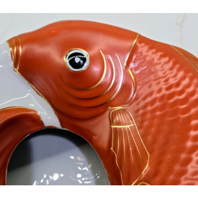 Vintage Neiman Marcus Japanese Porcelain Koi Fish Bowl Centerpiece For Sale - Image 4 of 9