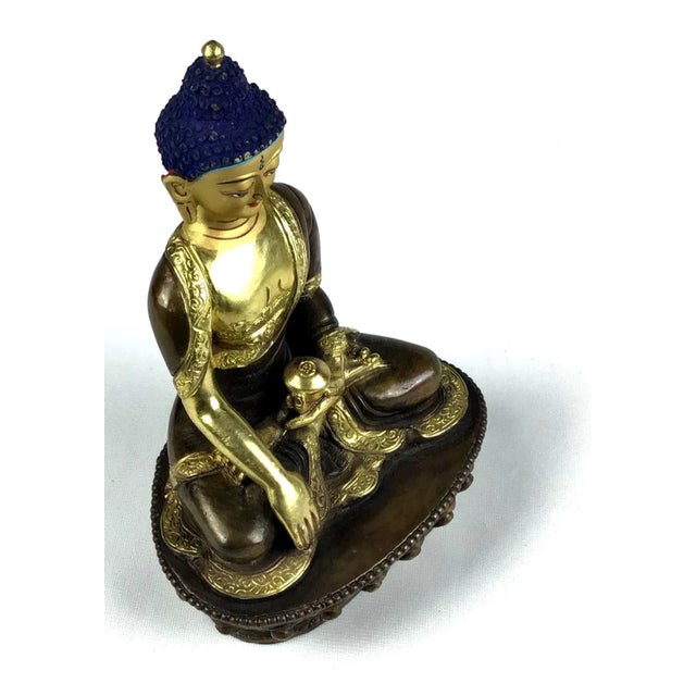 Shakyamuni Buddha Gold & Bronze Nepalese Figurine For Sale In Portland, ME - Image 6 of 13