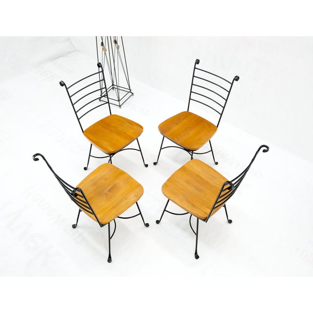Mustard American Mid-Century Modern Wrought Iron & Solid Birch Seats Dining Chairs Mint For Sale - Image 8 of 11