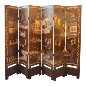 Six-Panel Double Sided Coromandel Asian Screen on Stand
