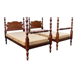 Antique Solid Mahogany Pineapple Twin Beds- a Pair For Sale