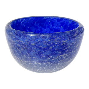 Vintage Murano Italian Art Glass Miniature Cobalt Blue Pulegoso Bubble Technique Bowl Vide-Poche