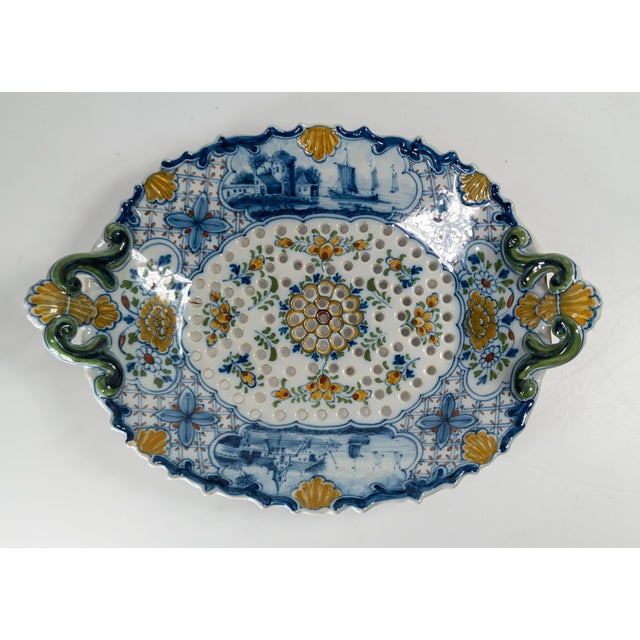 English 19th Century Dutch Delft Faience Bowl With Polychrome Pierced Design For Sale - Image 3 of 16