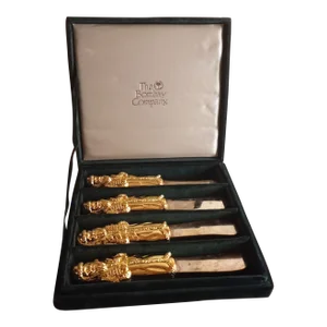 1980s The Bombay Company Silver Plated Santa Oyster Knives or Cheese Spreaders - Set of 4