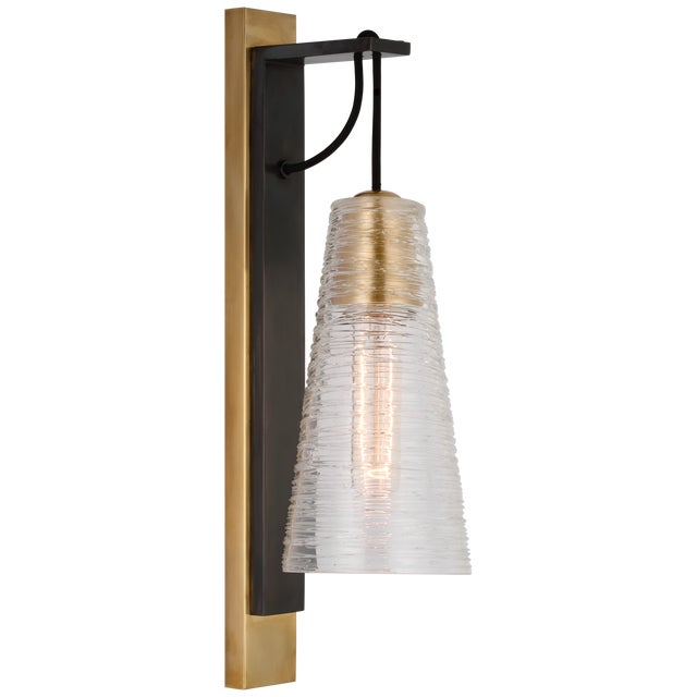 Modern Marie Flanigan for Visual Comfort Signature Reve Medium Conical Sconce in Bronze & Soft Brass with Clear Ribbon Glass For Sale - Image 3 of 4