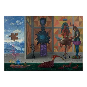 Vintage Figurative Surrealist Landscape by Clayton Anderson, Signed (1975, Oil on Canvas)