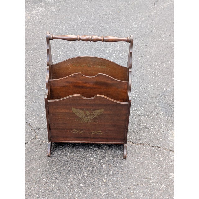 Mid 20th Century Vintage Mahogany Canterbury Magazine Rack Featuring a Scalloped Wood Design For Sale - Image 5 of 9