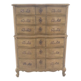 Pickled Solid Cherry Country French 6 Drawers High Chest Boy Dresser MINT! For Sale
