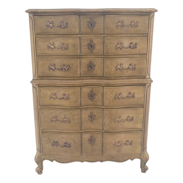Pickled Solid Cherry Country French 6 Drawers High Chest Boy Dresser MINT! For Sale