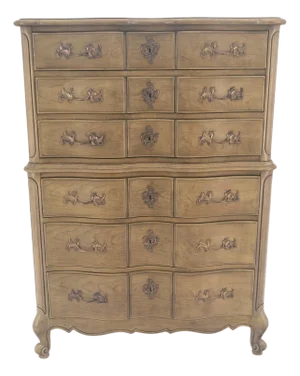 Pickled Solid Cherry Country French 6 Drawers High Chest Boy Dresser MINT!