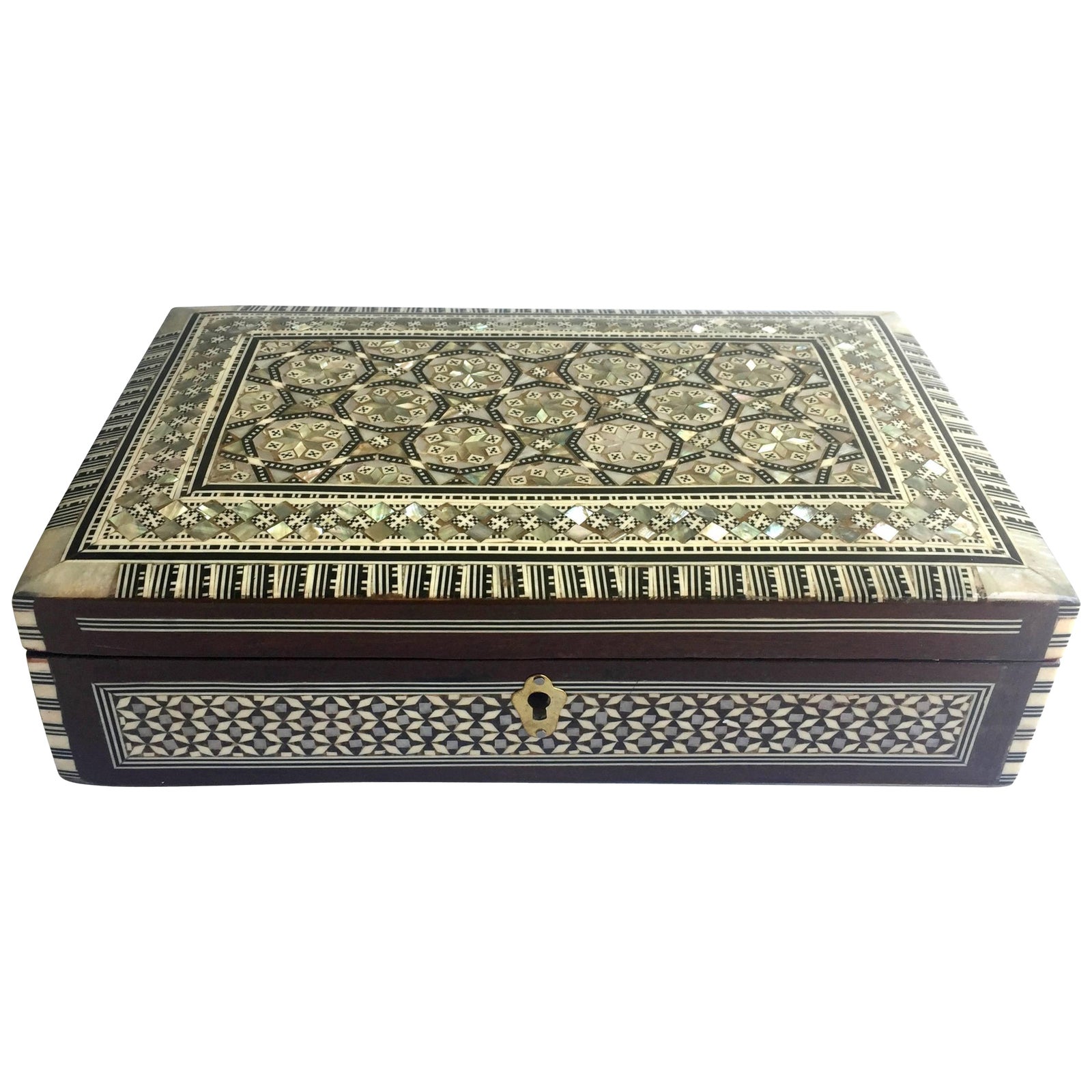 Mother Of Pearl Jewelry Box Rectangle Box Lined With Red Felt