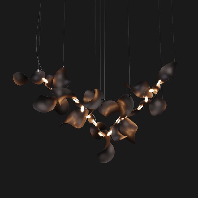 Dune 20 Cluster Chandelier with Shades in Dark Bronze Metallic Tone by Daniel Becker for Moss Objects For Sale - Image 6 of 8