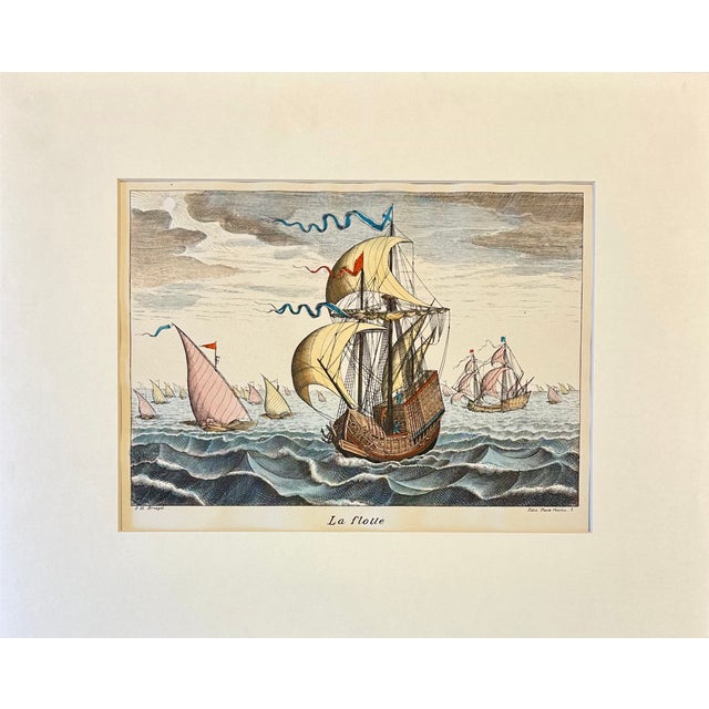 1970s Set of 2 Nautical Ship Engravings – La Flotte & a l'Ancre by f.h. Bruegel | Hand-Colored Maritime Prints 16x20 For Sale - Image 4 of 6
