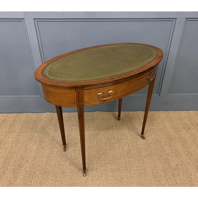 Edwardian Oval Mahogany Writing Table, 1900s For Sale - Image 9 of 14