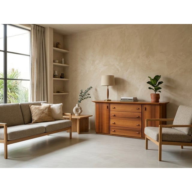 A stunning example of artisanal italian craftsmanship from a defining era. This exceptional 1970s sideboard with its...