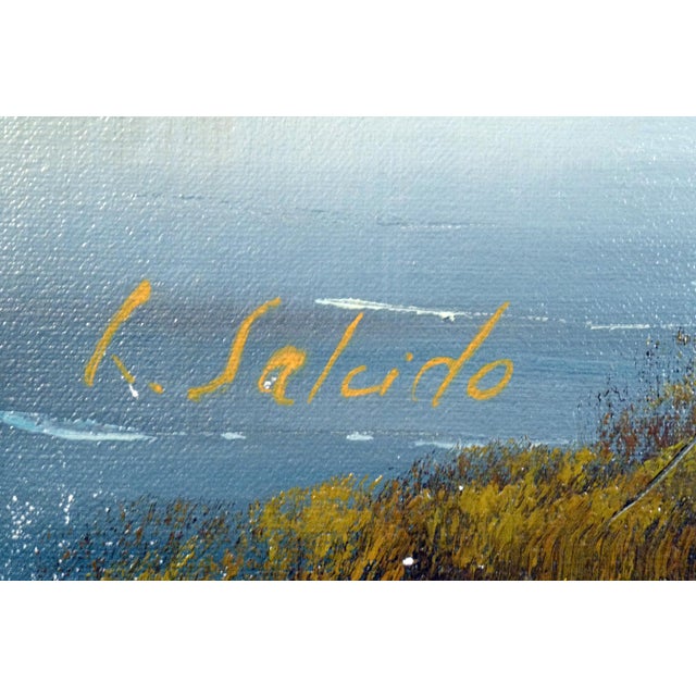 Late 20th Century Vintage Signed L. Salcido Oil Painting Harbor Sailboats Framed Seascape For Sale - Image 5 of 5