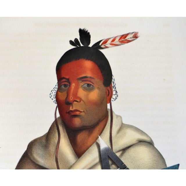 "O-Hya-Wa-Mince-Kee, "Chippewa Chief" McKenney & Hall Hand Painted Litho c.1843 For Sale - Image 4 of 10