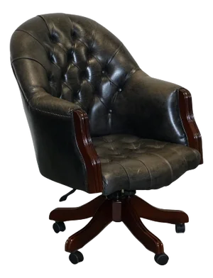Vintage Chesterfield Dark Aged Grey Leather Directors Swifel Captains Chair