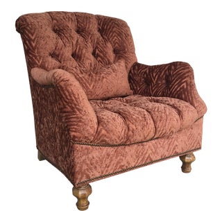 Transitional Thomasville Cinnabar Cut Velvet Tufted Club Chair For Sale