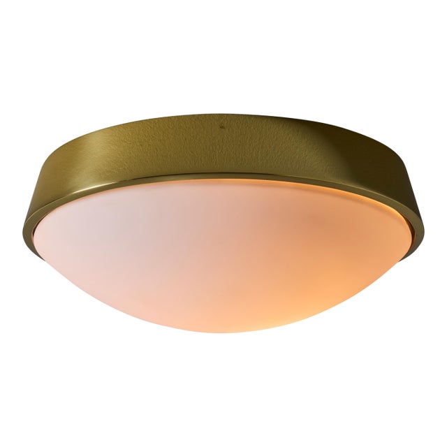 1960s Glashütte Limburg Brass & Opaline Glass Flush Mount in the Manner of Stilnovo For Sale