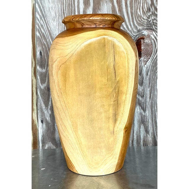 Boho Chic Vintage Boho Turned Wood Tall Vase For Sale - Image 3 of 6