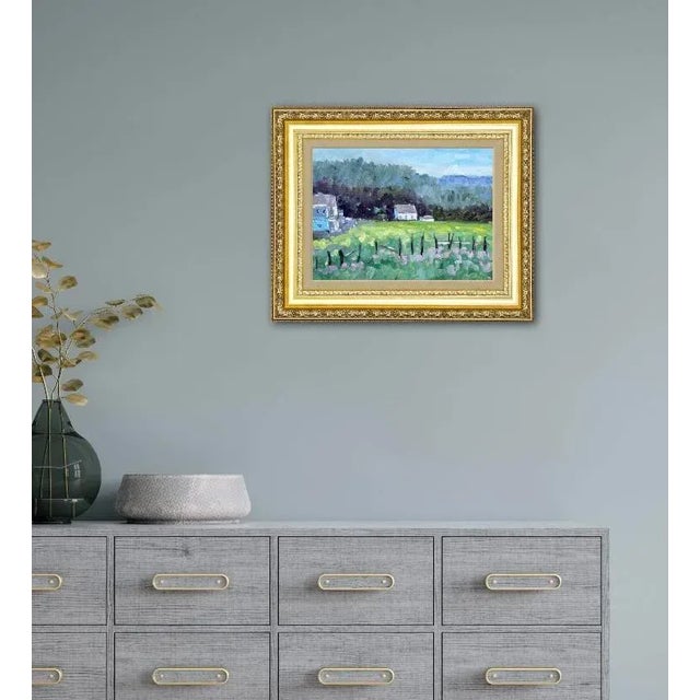 Green Mendocino Pink Flowers, Impressionist Oil Painting For Sale - Image 8 of 8