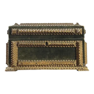 Antique Green Velvet Chip Carved Tramp Art Box (1911)