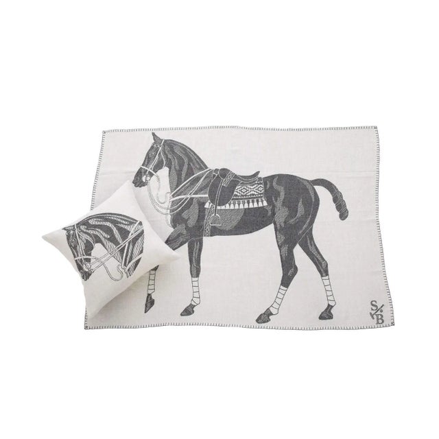 Contemporary Horse Head Charcoal Alpaca Pillow - Left-Facing For Sale - Image 3 of 5